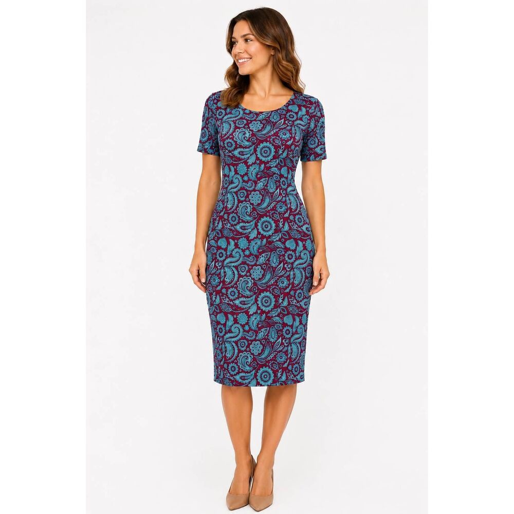 LuLaRoe Julia XS Paisley Bodycon Dress Burgundy Teal